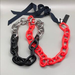 J.crew vibrant coral plastic chunky chain links tie up necklace + free utility